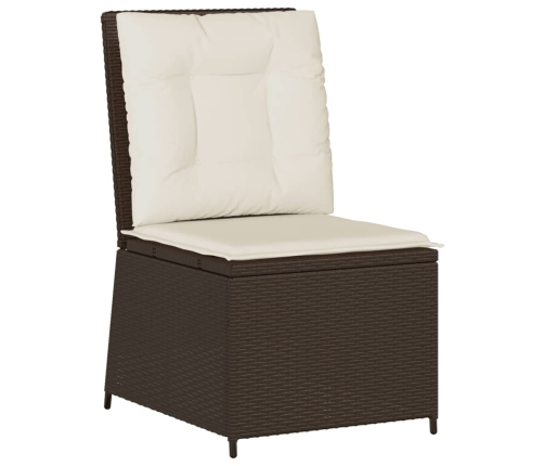 Sillón reclinable de jardín con cojines ratán sintético marrón