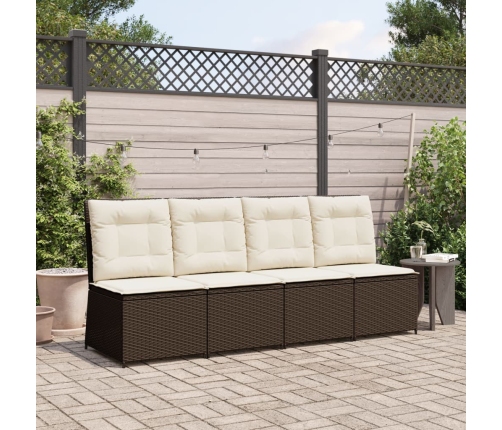 Sillón reclinable de jardín con cojines ratán sintético marrón