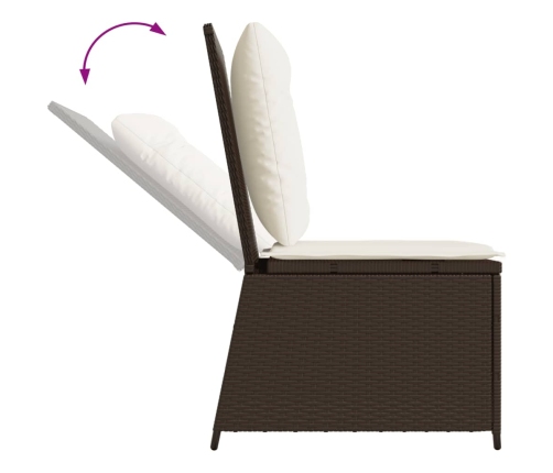 Sillón reclinable de jardín con cojines ratán sintético marrón