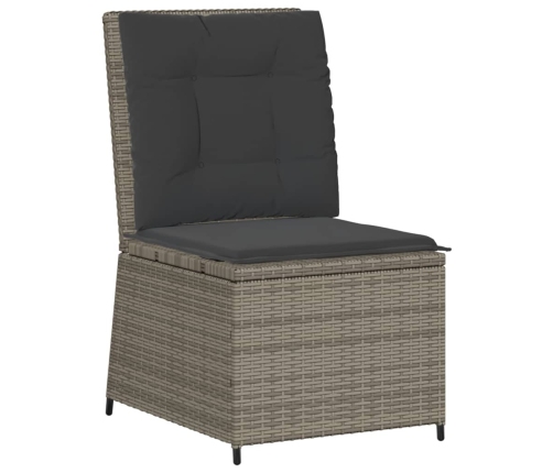 Sillón reclinable de jardín con cojines ratán sintético gris