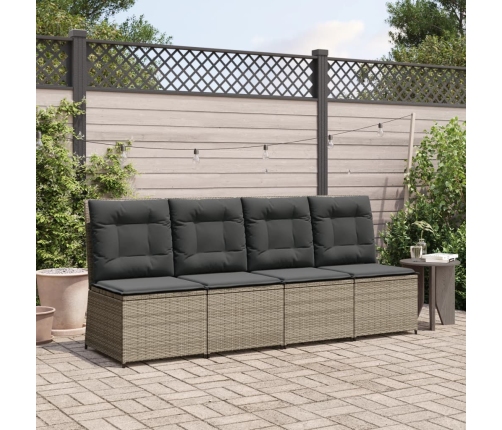Sillón reclinable de jardín con cojines ratán sintético gris