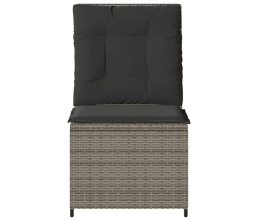 Sillón reclinable de jardín con cojines ratán sintético gris