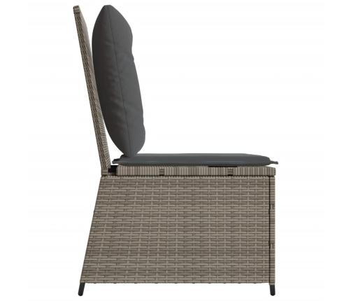 Sillón reclinable de jardín con cojines ratán sintético gris