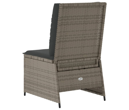 Sillón reclinable de jardín con cojines ratán sintético gris