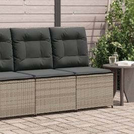 Sillón reclinable de jardín con cojines ratán sintético gris