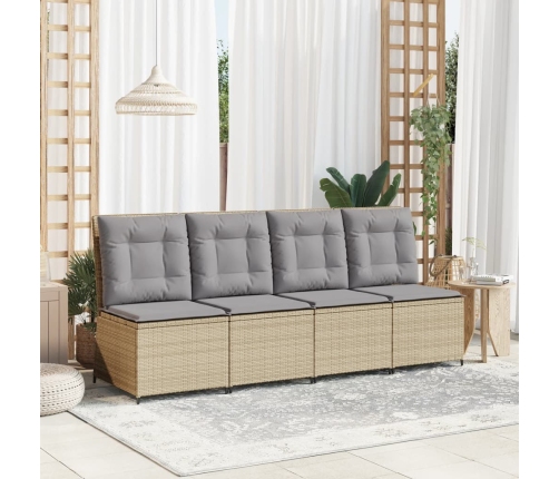 Sillón reclinable de jardín con cojines ratán sintético beige