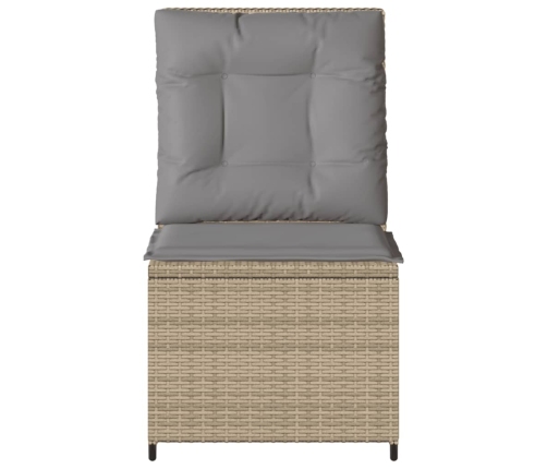 Sillón reclinable de jardín con cojines ratán sintético beige