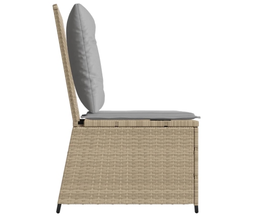 Sillón reclinable de jardín con cojines ratán sintético beige