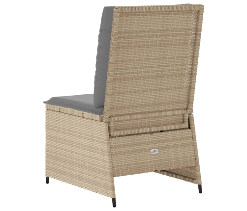 Sillón reclinable de jardín con cojines ratán sintético beige