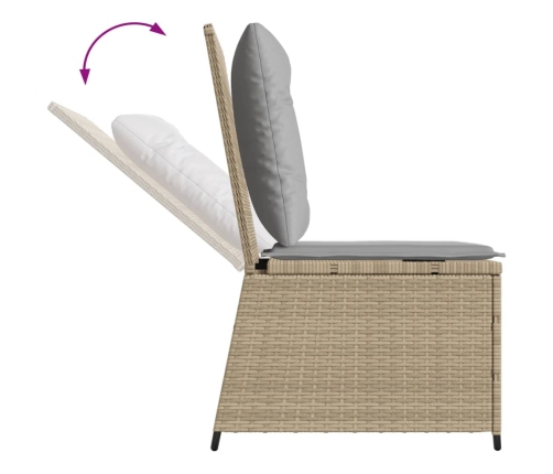 Sillón reclinable de jardín con cojines ratán sintético beige