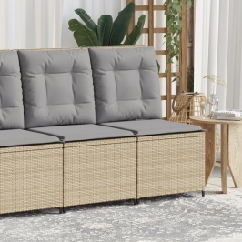 Sillón reclinable de jardín con cojines ratán sintético beige