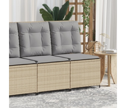 Sillón reclinable de jardín con cojines ratán sintético beige