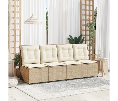Sillón reclinable de jardín con cojines ratán sintético beige