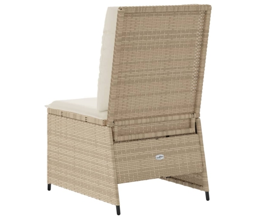 Sillón reclinable de jardín con cojines ratán sintético beige