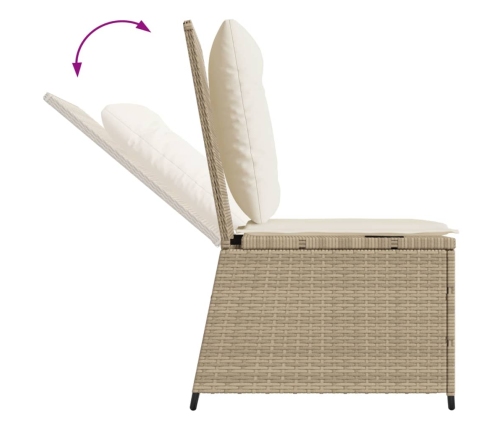 Sillón reclinable de jardín con cojines ratán sintético beige