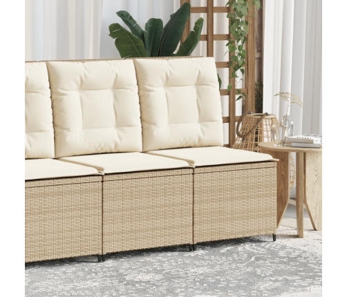 Sillón reclinable de jardín con cojines ratán sintético beige