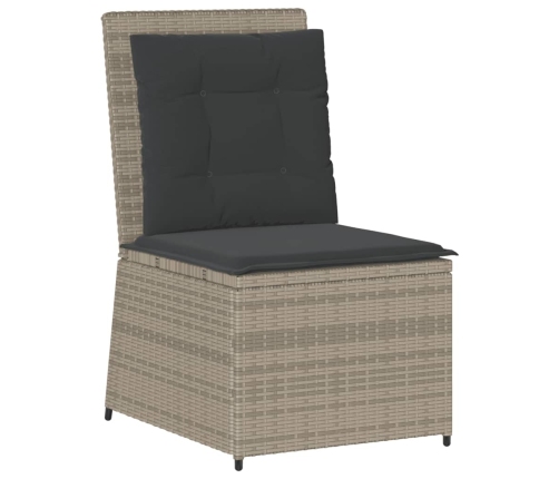 Sillón reclinable de jardín con cojines ratán sintético gris