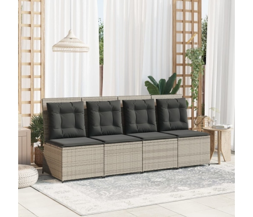 Sillón reclinable de jardín con cojines ratán sintético gris