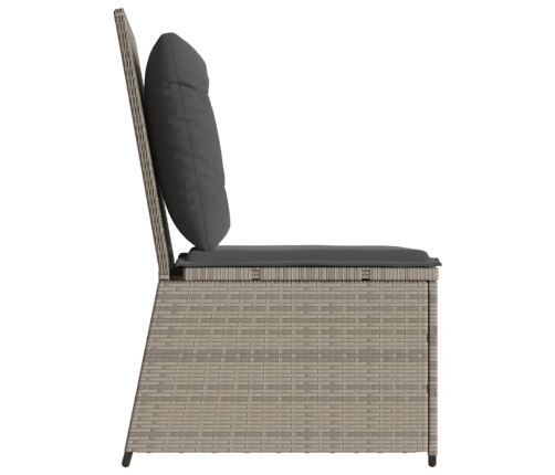 Sillón reclinable de jardín con cojines ratán sintético gris