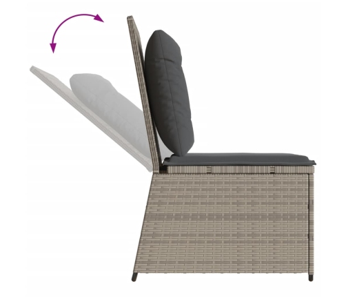 Sillón reclinable de jardín con cojines ratán sintético gris