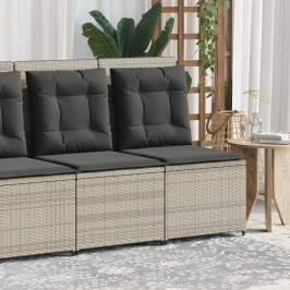 Sillón reclinable de jardín con cojines ratán sintético gris