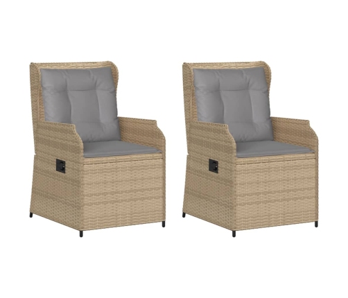 Sillones reclinables de jardín con cojines beige 2 uds ratán PE