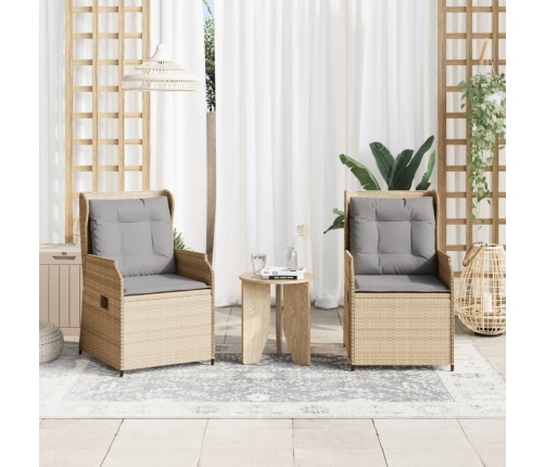 Sillones reclinables de jardín con cojines beige 2 uds ratán PE