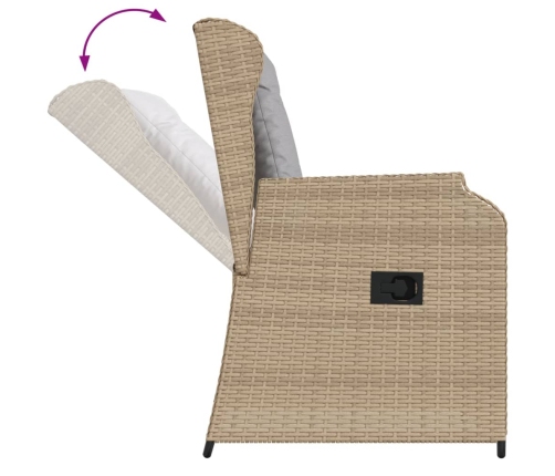 Sillones reclinables de jardín con cojines beige 2 uds ratán PE