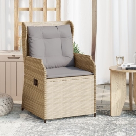 Sillones reclinables de jardín con cojines beige 2 uds ratán PE