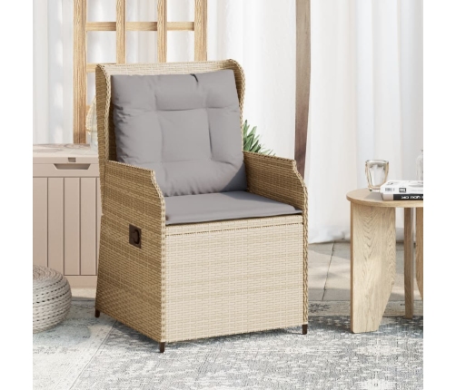 Sillones reclinables de jardín con cojines beige 2 uds ratán PE