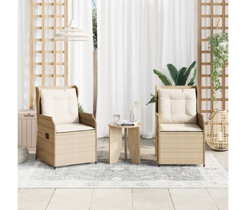 Sillones reclinables de jardín con cojines beige 2 uds ratán PE