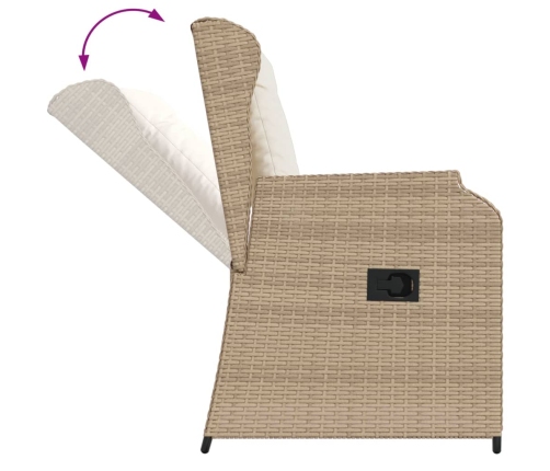 Sillones reclinables de jardín con cojines beige 2 uds ratán PE