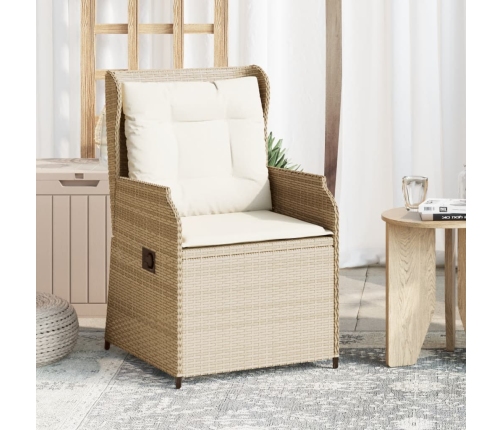 Sillones reclinables de jardín con cojines beige 2 uds ratán PE