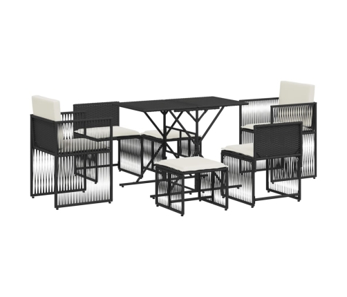 Set de comedor de jardín 7 pzas y cojines ratán sintético negro