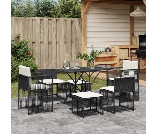 Set de comedor de jardín 7 pzas y cojines ratán sintético negro