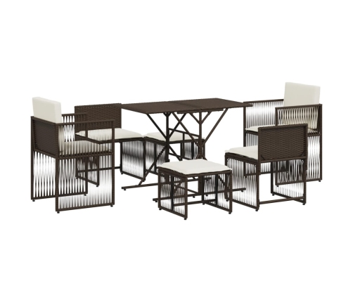 Set comedor de jardín 7 pzas con cojines ratán sintético marrón
