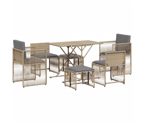 Set comedor de jardín 7 pzas con cojines ratán sintético beige