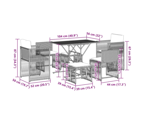 Set comedor de jardín 7 pzas con cojines ratán sintético beige