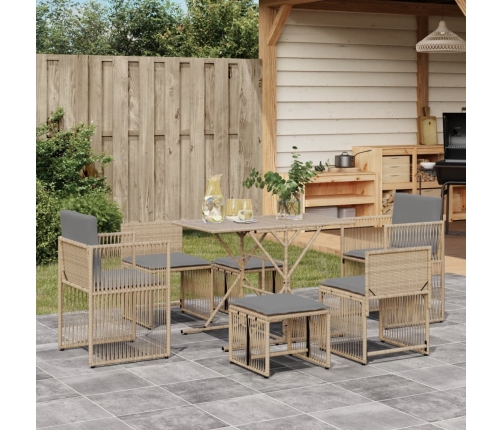 Set comedor de jardín 7 pzas con cojines ratán sintético beige