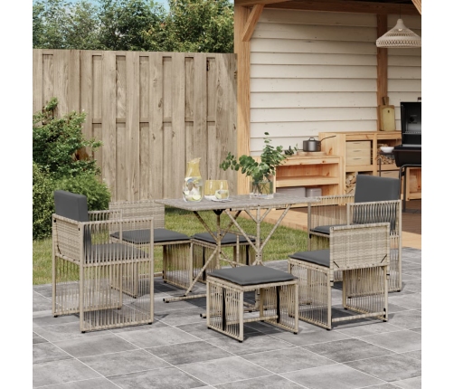 Set comedor jardín 7 pzas y cojines ratán sintético gris claro
