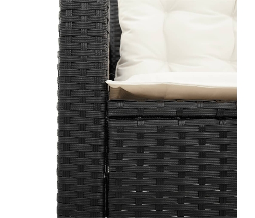 Sofá de jardín en forma de L con mesa y cojines ratán PE negro