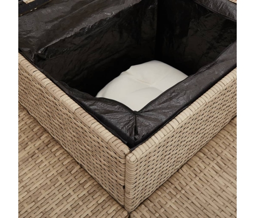 Sofá de jardín en forma de L con mesa y cojines ratán PE beige