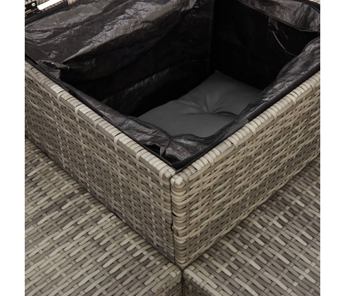 Sofá de jardín en forma de L con mesa y cojines ratán PE gris
