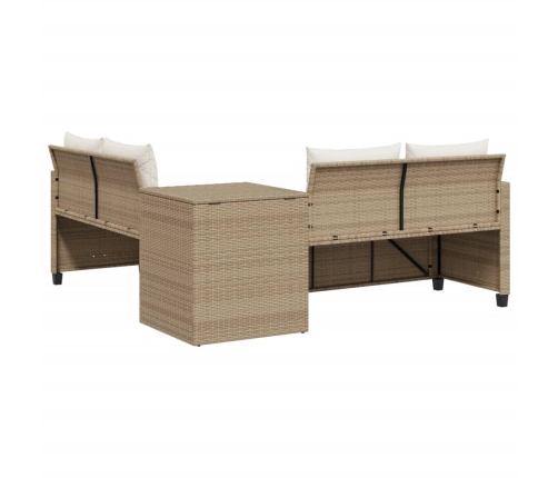 Sofá de jardín en forma de L con mesa y cojines ratán PE beige