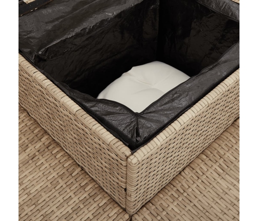 Sofá de jardín en forma de L con mesa y cojines ratán PE beige