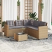 Sofá de jardín en forma de L con mesa y cojines ratán PE beige