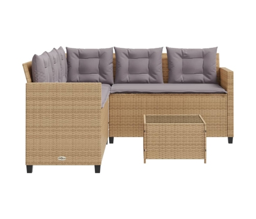 Sofá de jardín en forma de L con mesa y cojines ratán PE beige