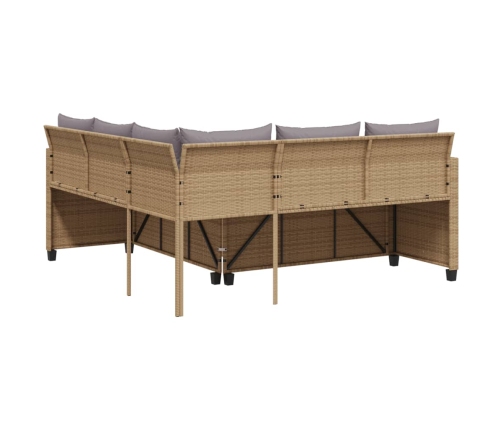 Sofá de jardín en forma de L con mesa y cojines ratán PE beige