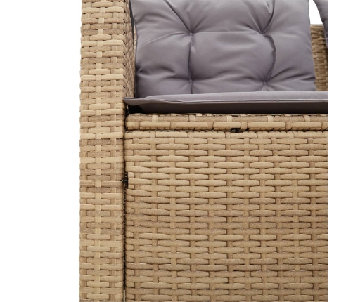 Sofá de jardín en forma de L con mesa y cojines ratán PE beige