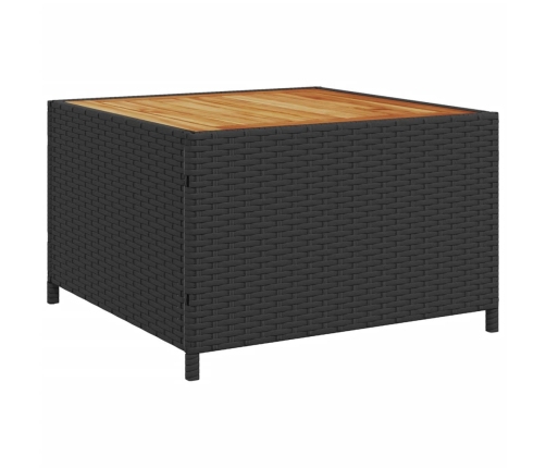 Sofá de jardín en forma de L con mesa y cojines ratán PE negro
